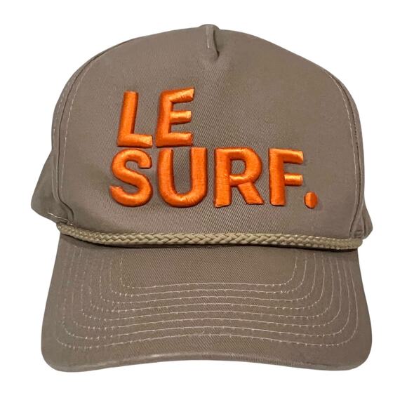 Le Surf Hat Canvas Round Brim Trucker Snapback Tan Orange Bubble Embroidered - Picture 1 of 8